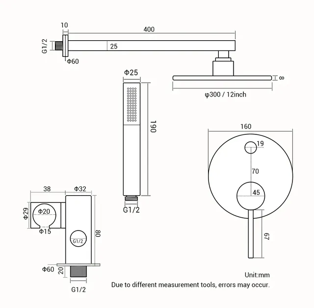 Ensemble de robinets de douche en or Rose brossé – vue 3