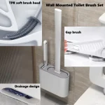 Brosse de toilette en silicone noir durable, 1 pièce, avec boîte de rangement murale, conception à tête plate, adaptée à la salle de bain et à la cuisine