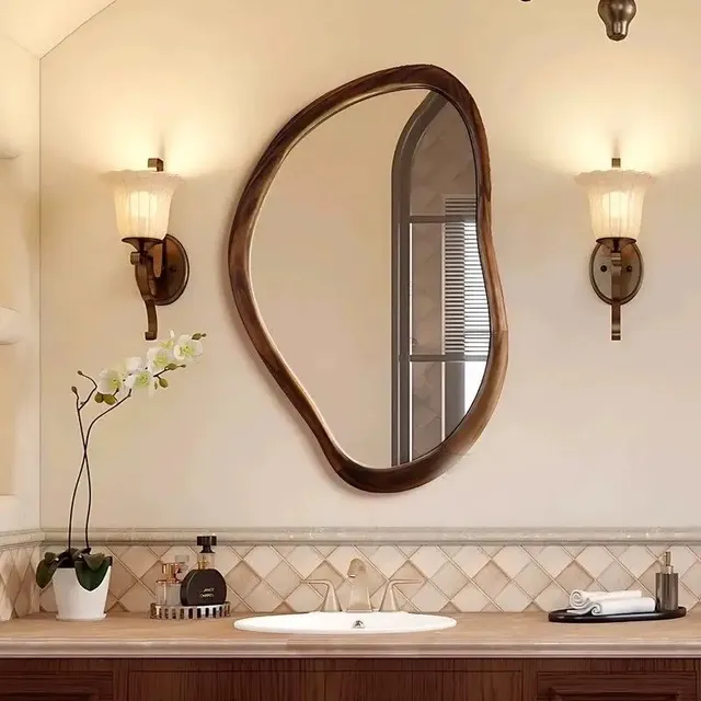 Miroir de salle de bain en bois de noyer