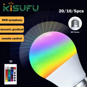 Ampoule LED RGB 16 couleurs E27 AC220V 30W 10W, projecteur LED coloré, 24 touches, télécommande, intensité variable, éclairage de Bar pour la maison 
20/10 pièces