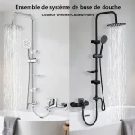 Ensemble de douche de pluie fendue pour baignoire noire/chromée, avec système de douche à main, accessoires de robinetterie, adaptateur, robinets mélangeurs Robinets de baignoire pour colonne de douche