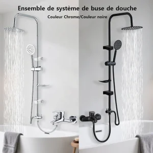 Ensemble de douche de pluie fendue pour baignoire noire/chromée, avec système de douche à main, accessoires de robinetterie, adaptateur, robinets mélangeurs Robinets de baignoire pour colonne de douche