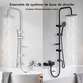 Ensemble de douche de pluie fendue pour baignoire noire/chromée