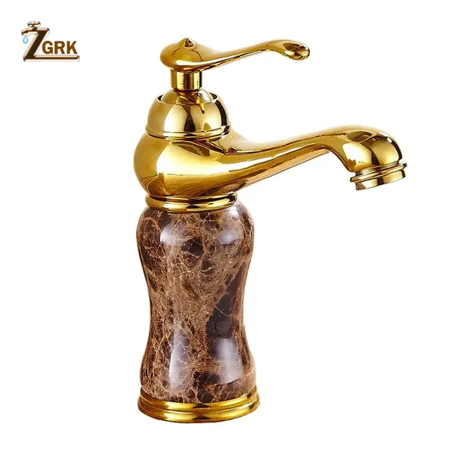 Robinet lavabo monocommande doré café marbre veiné bec… – vue 6