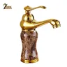 Robinet lavabo monocommande doré café marbre veiné bec… – vue 6