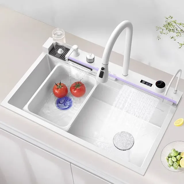 Évier de cuisine cascade Nano blanc avec robinet… – vue 2