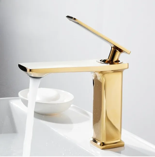 Robinet mitigeur de lavabo en laiton massif blanc-or… – vue 3