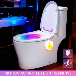 Capteur de mouvement LED siège de toilette lumière pour nuit 5V DC alimenté par batterie capteur de corps humain 8 couleurs lampe pour salle de bain WC décor à la maison