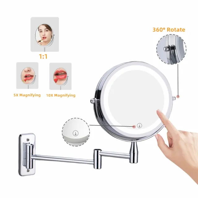 Miroir de maquillage mural grossissant 10x deux côtés