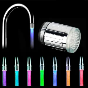 Tête de robinet LED à 7 couleurs changeantes automatiquement, économie d’eau, lumière de flux, buse de robinet aérateur pour cuisine salle de bains Tête de robinet LED à 7 couleurs changeantes automatiquement, économie d’eau, lumière de flux, buse de robinet aérateur pour cuisine salle de bains