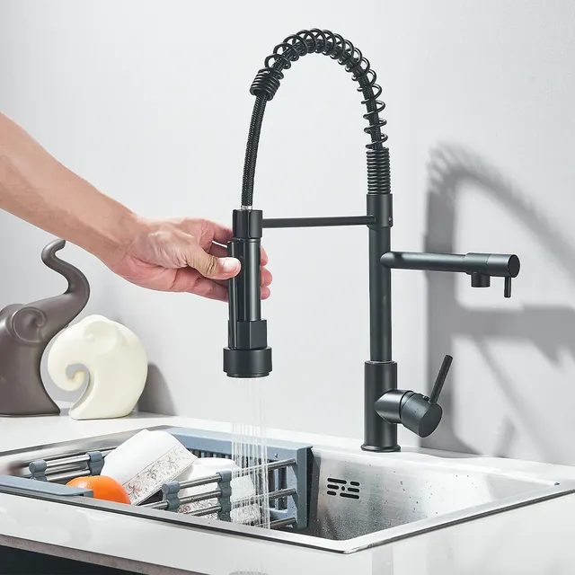 Robinet de cuisine extractible noir double bec 360 °… – vue 3