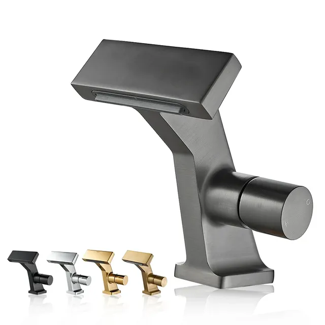 Robinet de salle de bains cascade en laiton gris pistolet – vue 2