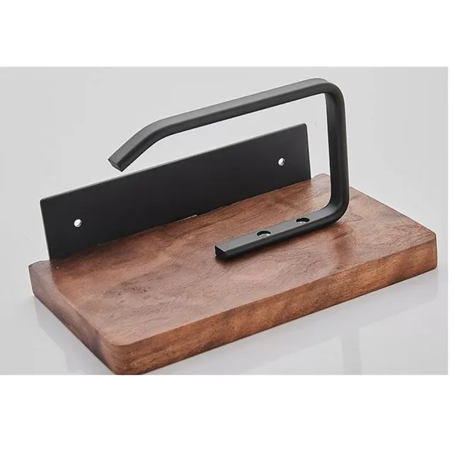 Porte-papier hygiénique avec étagère en bois de noyer… – vue 2