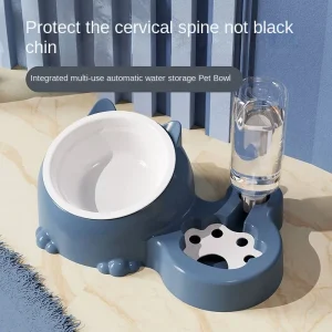 Double bol en céramique pour chat, acier inoxydable, eau potable automatique, nourriture pour chien, bol de riz pour animal de compagnie Double bol en céramique pour chat, acier inoxydable, eau potable automatique, nourriture pour chien, bol de riz pour animal de compagnie