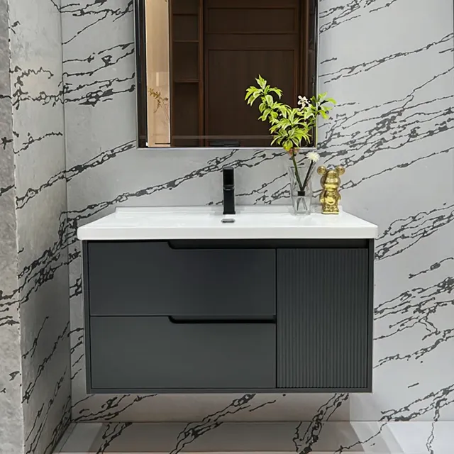 Armoire murale moderne lavabo céramique vasque intégrée… – vue 5