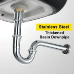 Lavabo P tuyau de vidange mural incurvé en acier inoxydable salle de bains tuyau de descente de lavabo épaissi P tuyau de descente de déodorant incurvé