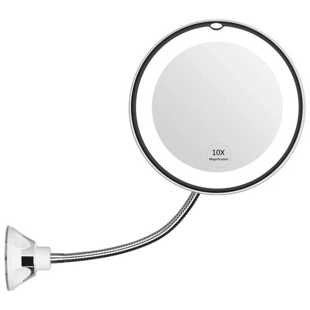 Miroir de maquillage 4.2 par LED grossissant 10x, miroir de courtoisie flexible à grossissement personnalisé avec ventouse, 360 degrés