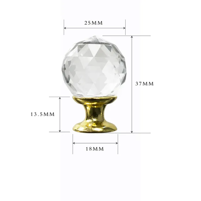 Bouton cristal facetté sphérique transparent base métal… – vue 3