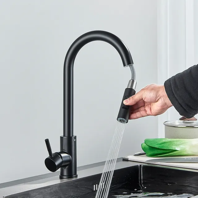 Robinet de cuisine noir à deux fonctions – vue 5