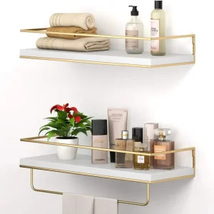 Étagère de salle de bain, porte-serviettes en bois, rangement de cosmétiques et de produits de toilette, présentoir de cuisine, support de rangement mural