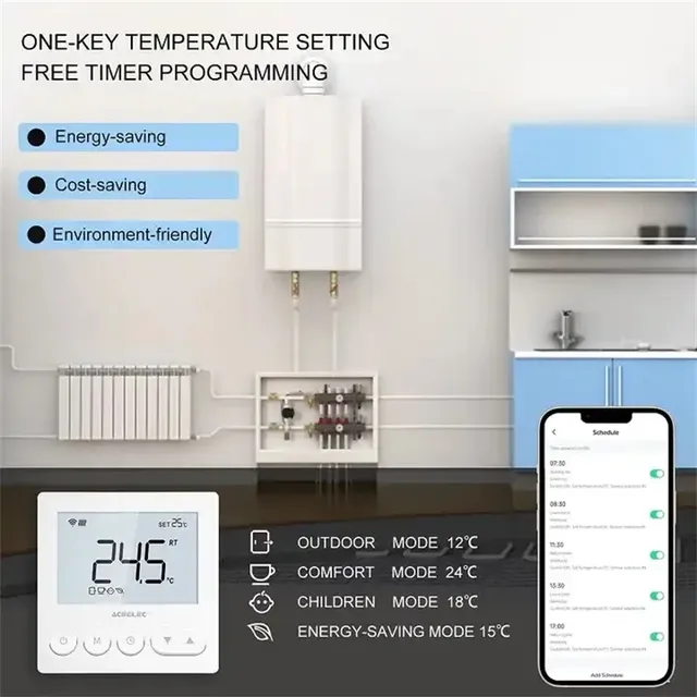 Thermostat connecté mural wifi compatible Tuya plancher… – vue 3