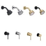 Mélangeur de douche de salle de bains mural en or brossé de haute qualité, robinet mitigeur d&rsquo;eau chaude et froide en laiton, ensemble de douche à effet de pluie à tête ABS