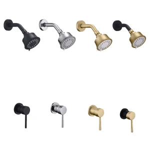 Mélangeur de douche de salle de bains mural en or brossé de haute qualité, robinet mitigeur d’eau chaude et froide en laiton, ensemble de douche à effet de pluie à tête ABS Mélangeur de douche de salle de bains mural en or brossé de haute qualité, robinet mitigeur d’eau chaude et froide en laiton, ensemble de douche à effet de pluie à tête ABS