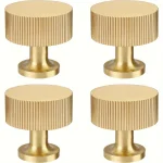 Boutons d&rsquo;armoire rétro en laiton, poignées nervurées élégantes pour tiroirs, coiffeuses, poignées d&rsquo;armoire modernes en métal doré pour la maison