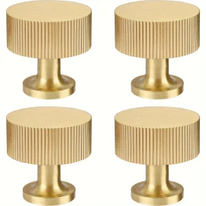 Boutons d&rsquo;armoire rétro en laiton, poignées nervurées élégantes pour tiroirs, coiffeuses, poignées d&rsquo;armoire modernes en métal doré pour la maison