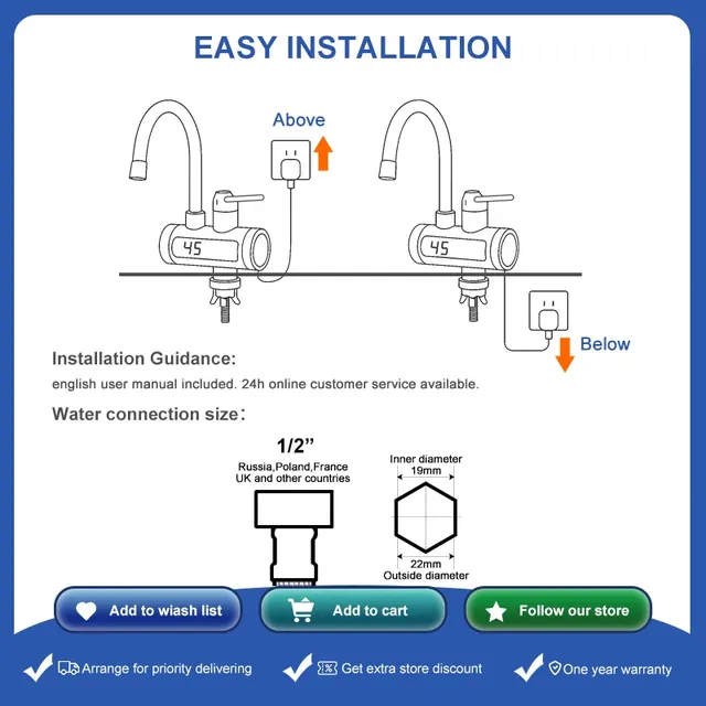 Chauffe-eau électrique instantané 3300W prise ue sous… – vue 6