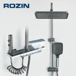 Robinet de douche de salle de bains LED intelligent de luxe, 4 fonctions, avec affichage numérique intelligent et mélangeur de touches de Piano, système de douche mural