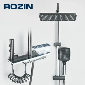 Robinet de douche de salle de bains LED intelligent de luxe, 4 fonctions, avec affichage numérique intelligent et mélangeur de touches de Piano, système de douche mural Robinet de douche de salle de bains LED intelligent de luxe, 4 fonctions, avec affichage numérique intelligent et mélangeur de touches de Piano, système de douche mural