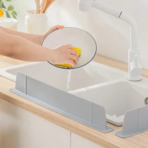 Plaque de Retenue d&rsquo;Eau pour Comptoir de Cuisine, Bande Anti-Éclaboussure pour Lavabo de Salle de Bain, Lavabo en Silicone