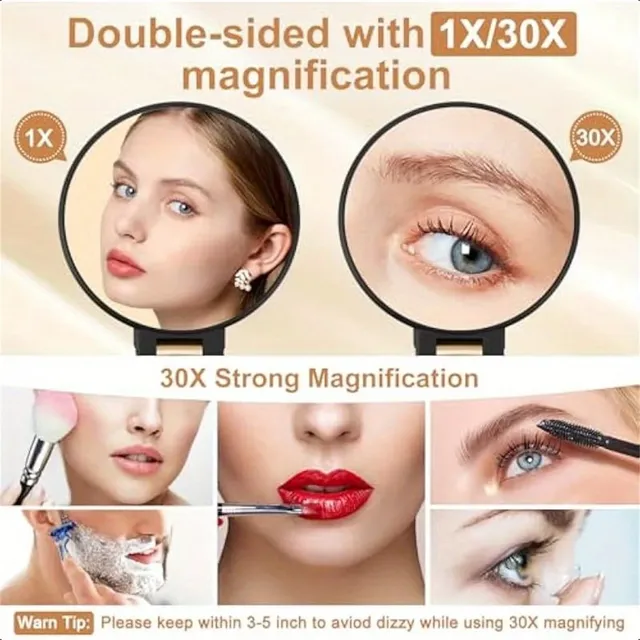 30X Magnifying Hand Held Mirror with Tweezers – vue 4