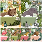 Affiches d&rsquo;animaux de dessin animé dans la baignoire, images murales pour salon, affiche nordique, peinture sur toile d&rsquo;art mural sans cadre
