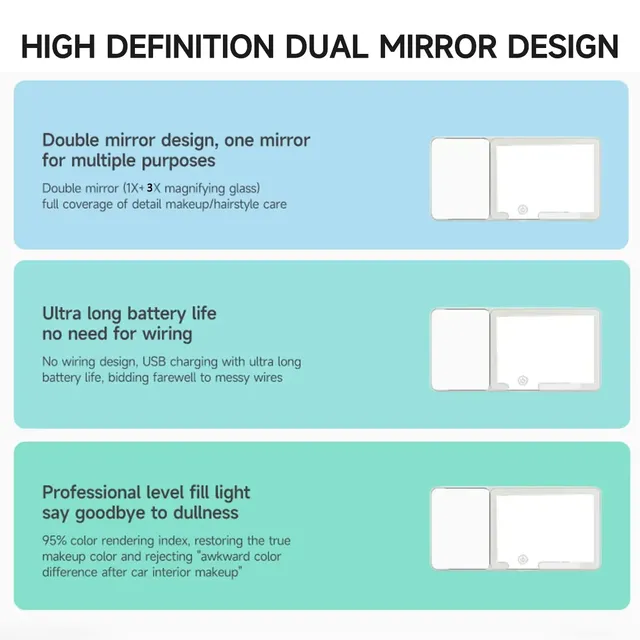 Miroir de maquillage LED pour voiture avec loupe – vue 6