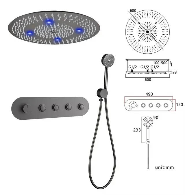 Pommeau de douche encastré thermostatique – vue 2