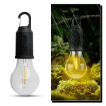 Ampoule USB dimmable avec crochet rechargeable LED USB chaud blanc imperméable à l&rsquo;eau lampe de secours pour Home Outdoor Camping Equipment