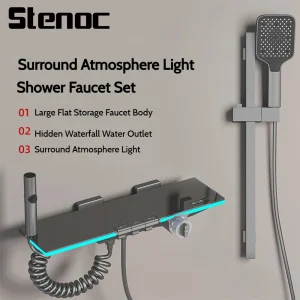 Cascade Murale en Laiton Gris, Affichage Numérique de Température Intelligente, Accessoires de Baignoire, Douche, Grue de Centre Commercial