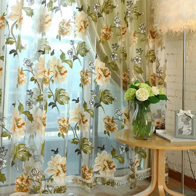 Rideau voilage tulle polyester transparent brodé floral…