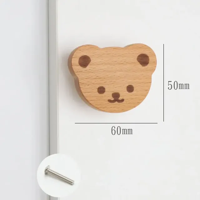 Bouton de tiroir en bois mignon en forme d'ours avec vis – vue 6