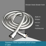 Tuyau de douche Flexible noir/argent de 1.5M, en acier inoxydable, Long, Extension de tuyau de douche de salle de bains, accessoires de salle de bains