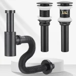 Piège à bouteilles de lavabo en laiton, Siphon d&rsquo;évier de salle de bains avec vidange Pop-Up, tuyau noir pour déchets