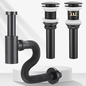 Piège à bouteilles de lavabo en laiton, Siphon d’évier de salle de bains avec vidange Pop-Up, tuyau noir pour déchets Piège à bouteilles de lavabo en laiton, Siphon d’évier de salle de bains avec vidange Pop-Up, tuyau noir pour déchets