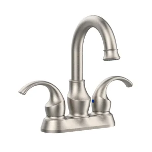 Robinet de bain en laiton brossé HO4 pouces, eau chaude et froide, grue montée sur pont, style américain, bassin de centre commercial, brosse dorée Robinet de bain en laiton brossé HO4 pouces, eau chaude et froide, grue montée sur pont, style américain, bassin de centre commercial, brosse dorée