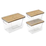 Bacs organisateurs de cuisine avec couvercle en bambou, gain de place, mallette de rangement pour pommes de terre, oignon, produits de fruits et légumes