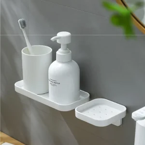 Étagère de rangement égouttable pour salle de bain, petits accessoires de salle de bain blancs, étagère murale sans poinçon, rangement de fournitures de lavage