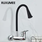 Robinet de cuisine mural Flexible, rotatif à 360 degrés, double Modes, Chrome poli, robinets d&rsquo;évier d&rsquo;eau chaude et froide, noir