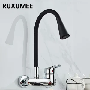 Robinet de cuisine mural Flexible, rotatif à 360 degrés, double Modes, Chrome poli, robinets d&rsquo;évier d&rsquo;eau chaude et froide, noir