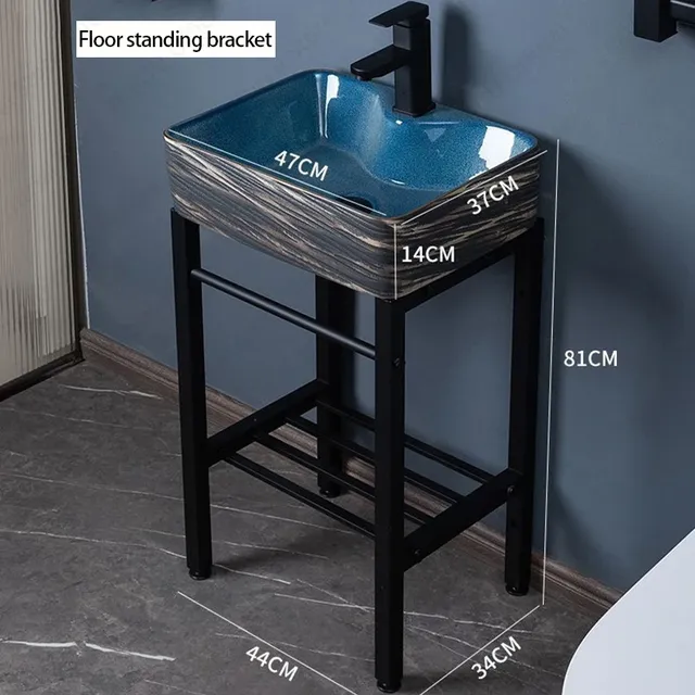 Lavabo mural céramique bleu émaillé rectangulaire coins… – vue 5